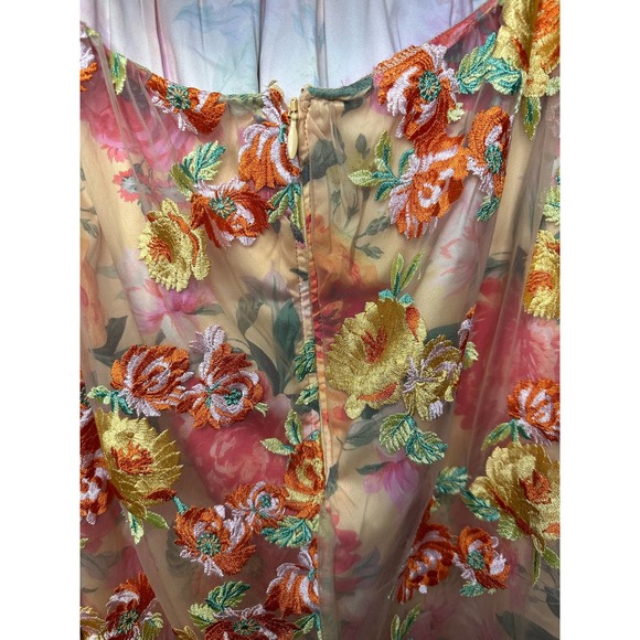 For Love & Lemons Floral Mini Dress Large Golden Yellow Plunge Short Sleeve Nwt - Picture 11 of 15
